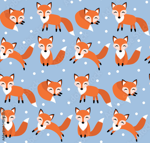 Cute fox seamless pattern. Foxy endless background, texture. Children s backdrop. Vector illustration