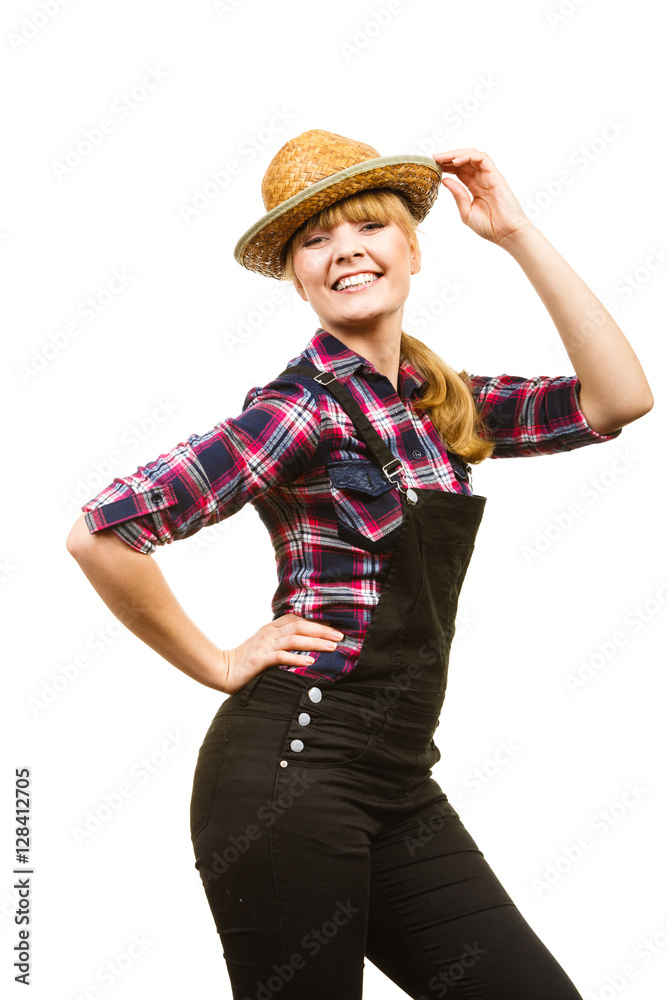 Woman wearing sun hat posing and smiling Woman wearing sun hat posing and smiling