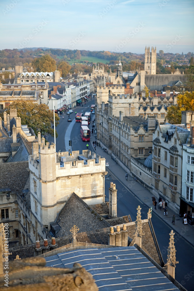Aerial view of High Street, Oxford, England