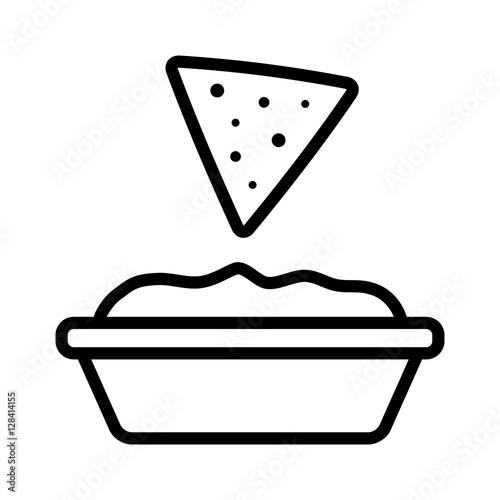 Tortilla chip or nachos tortillas with guacamole dip bowl line art icon for apps and websites