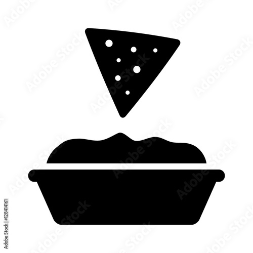 Tortilla chip or nachos tortillas with guacamole dip bowl flat icon for apps and websites