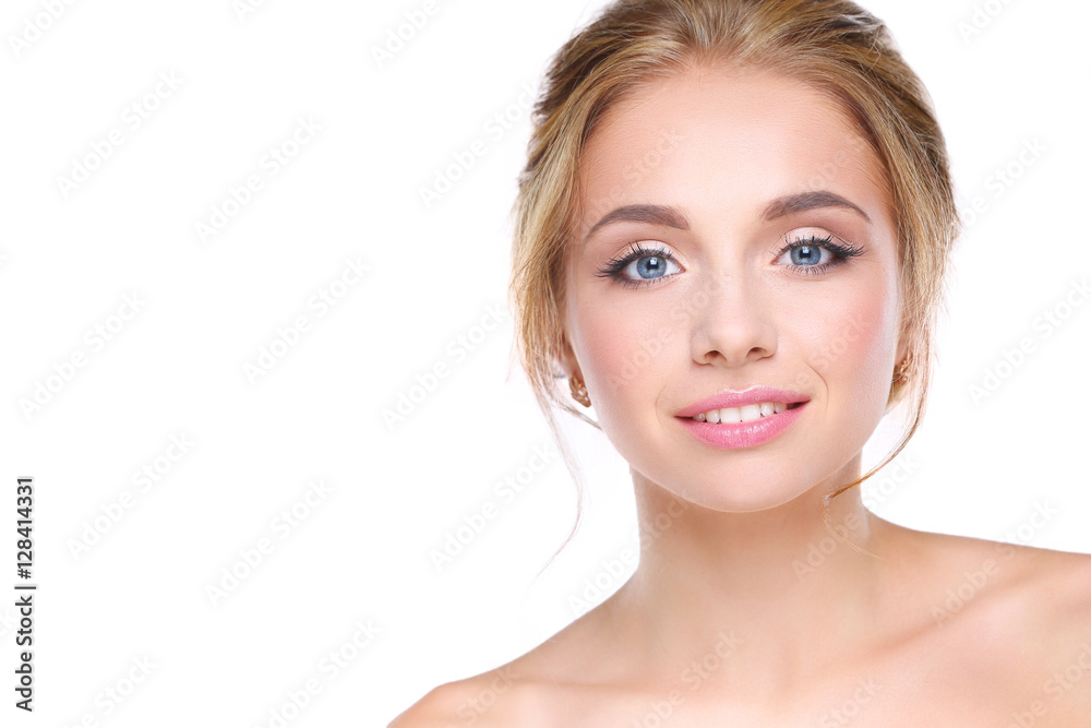 Portrait of beautiful woman on white background Portrait of beautiful woman on white background