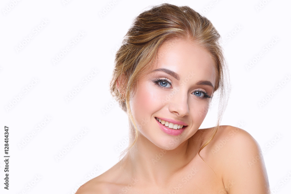 Portrait of beautiful woman on white background Portrait of beautiful woman on white background