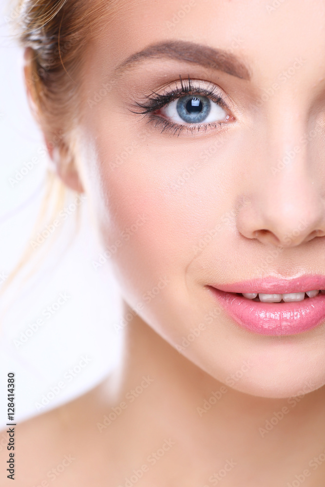 Portrait of beautiful woman on white background Portrait of beautiful woman on white background