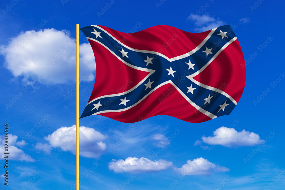 Confederate rebel flag wavy on blue sky background Stock Photo | Adobe ...
