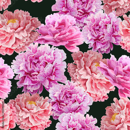 Floral seamless pattern. Flowers bright texture. Background with pink peonies.