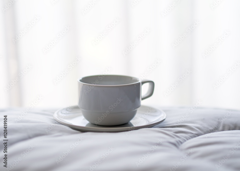 Fresh morning coffee on the bed. Fresh morning coffee on the bed.