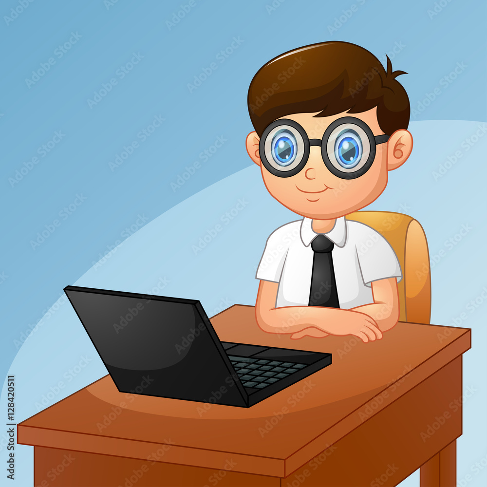 Little boy with computer laptop illustration Little boy with computer laptop illustration