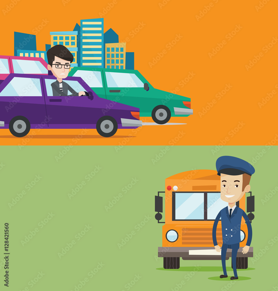 Two transportation banners with space for text. Two transportation banners with space for text.