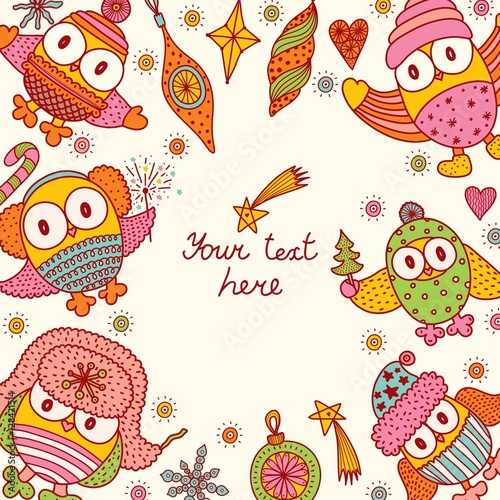 Christmas owls. Vector illustrator.