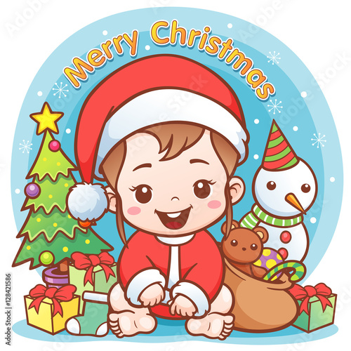 Vector Illustration of Cartoon Cute Baby Santa Merry Christmas concept