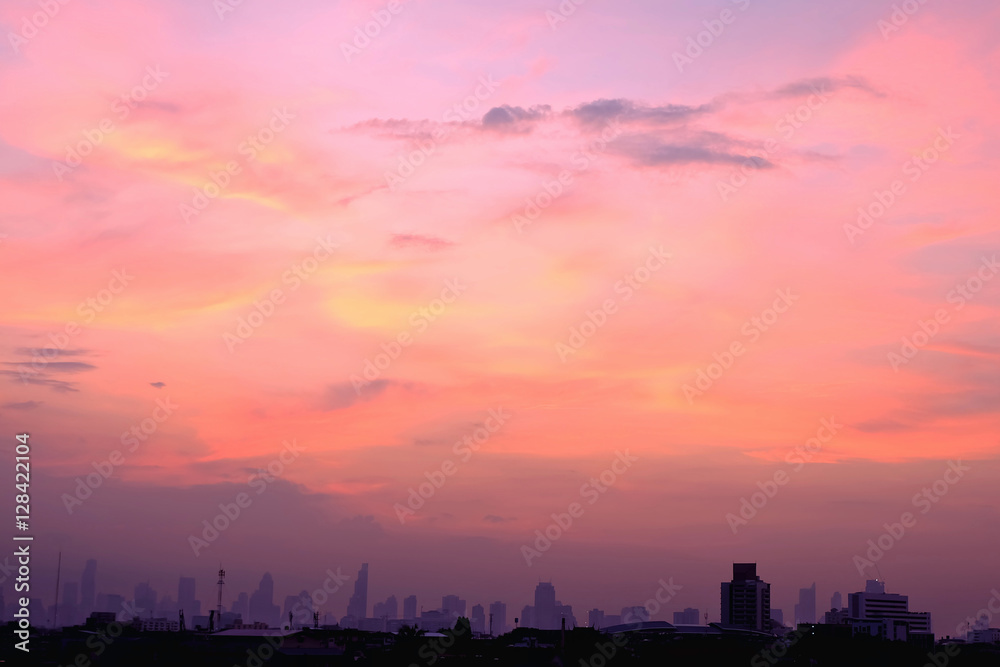 Beautiful view of city with light from sunrise. Beautiful view of city with light from sunrise.
