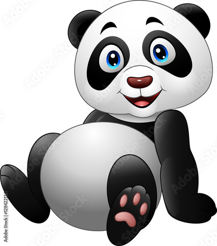 Fototapeta Naklejka Na Ścianę i Meble -  Cartoon funny panda sitting isolated on white background