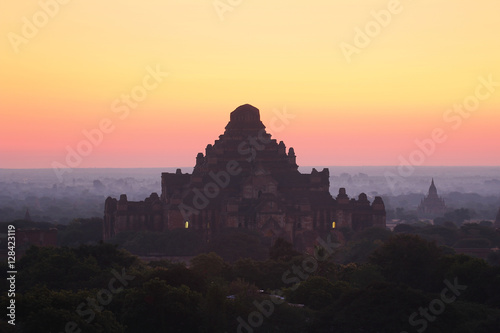 Beautiful scenery during sunrise sunset at the pagoda of Bagan in Myanmar. is a beautiful landscape and very popular for tourists and photographer