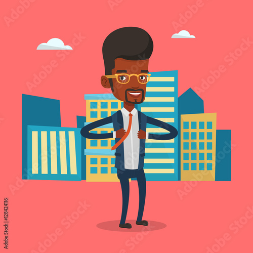 Business man opening his jacket like superhero.
