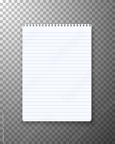 Realistic Vector Notepad Office Equipment. Paper Notepad Isolated on Transparent PS Style Background