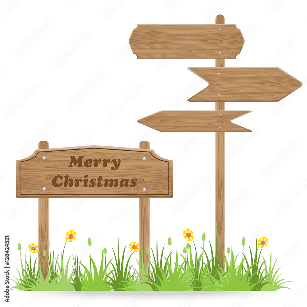 Merry Christmas text on Wooden signpost Merry Christmas text on Wooden signpost