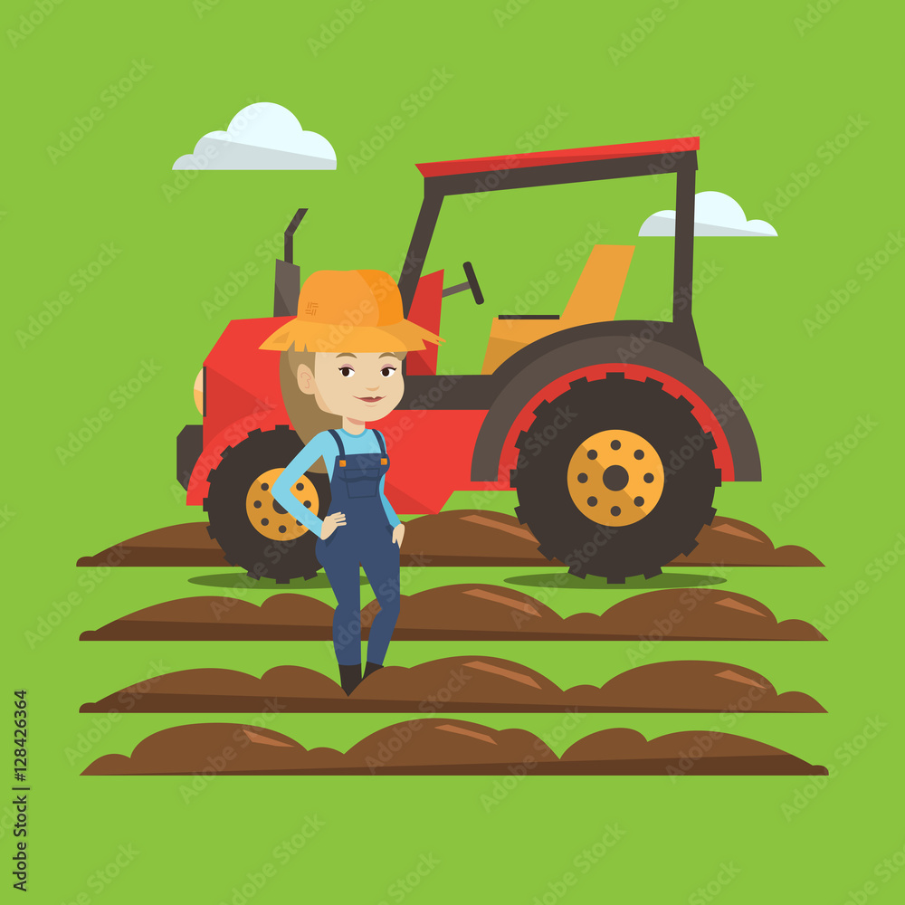 Farmer standing with tractor on background. Farmer standing with tractor on background.