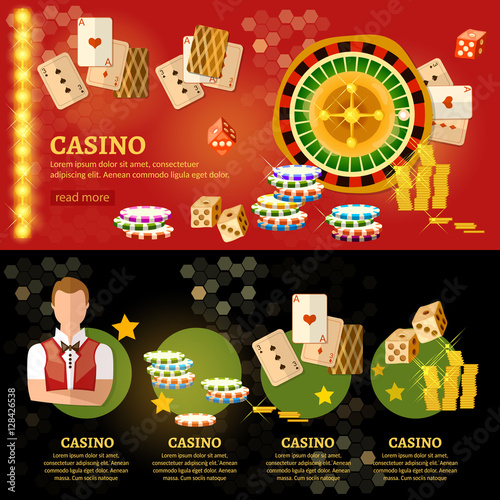 Casino infographic, playing cards baccarat table play casino