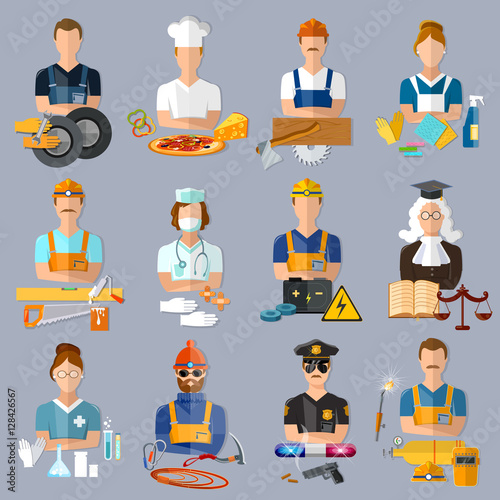 Collection professions. Auto mechanic, cook, carpenter
