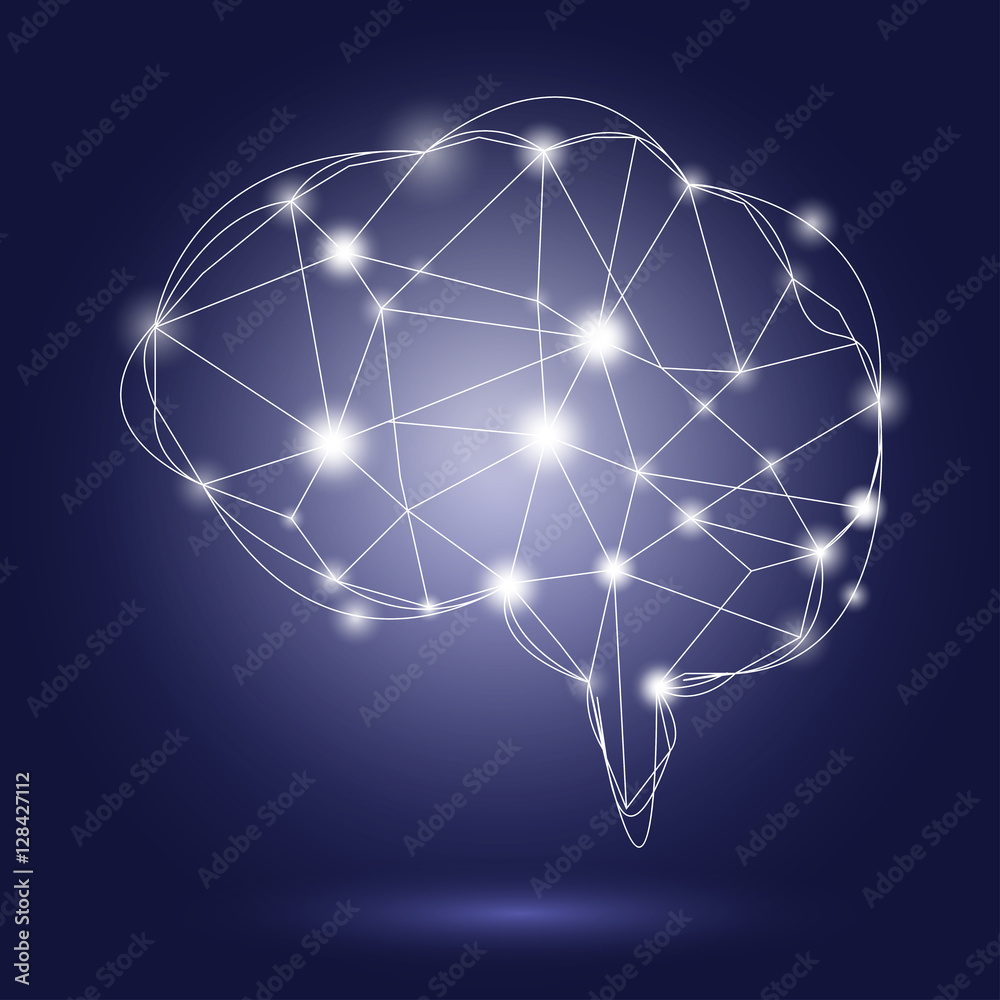 Brain of an artificial intelligence over the dark blur background with  shadow, vector illustration. EPS 10 Stock Vector | Adobe Stock
