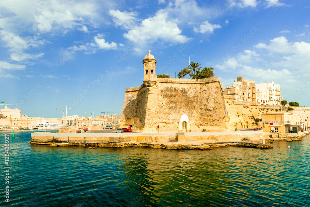 view of Valletta with watch tower and Gardjola Gardens