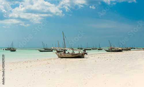 landscape with fishing boats on the shore, Zanzibar © tan4ikk