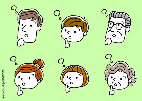 顔、表情 ： 考える、疑問
