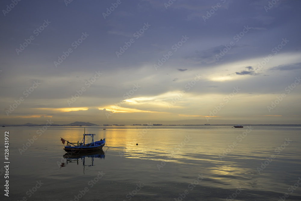 Landscape with sunset at the seashore and beautiful sky, Bangpha, Thailand