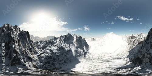 panorama of mountains. made with the one 360 degree lense camera