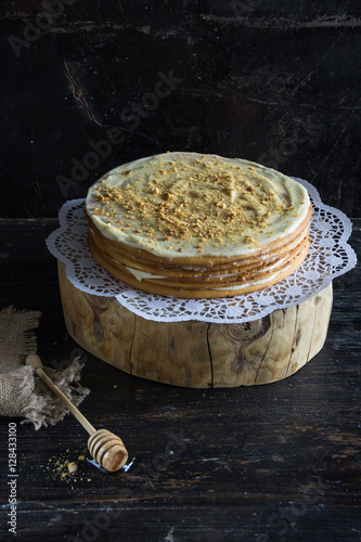fresh honey cake, cut,
