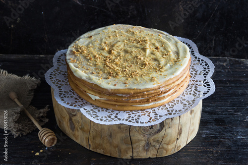 fresh honey cake, cut,