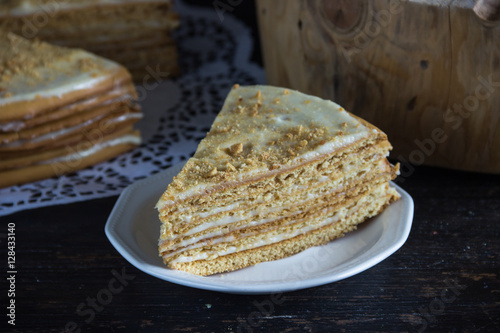 fresh honey cake, cut,