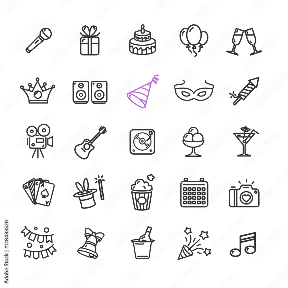 Fototapeta premium Party Icon Thin Line Set. Vector