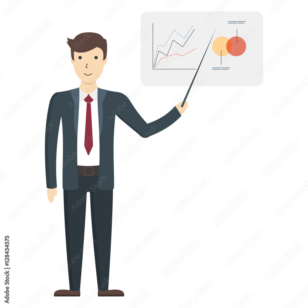 Businessman with board. Handsome businessman with chart board showing presentation with pointer. Businessman with board. Handsome businessman with chart board showing presentation with pointer.