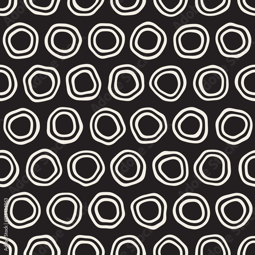 Vector Seamless Black and White Hand Drawn Circles Pattern