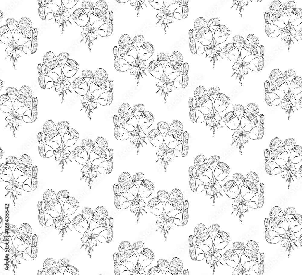 Seamless black and white pattern of roses