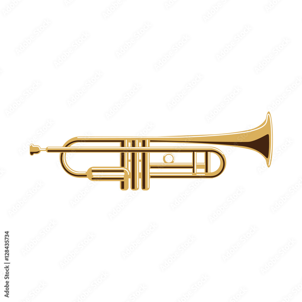 Obraz premium Isolated trumpet on white background. Musical instrument. Element of orchestra.