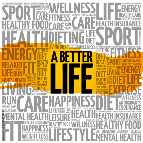 A Better Life word cloud collage, health concept background