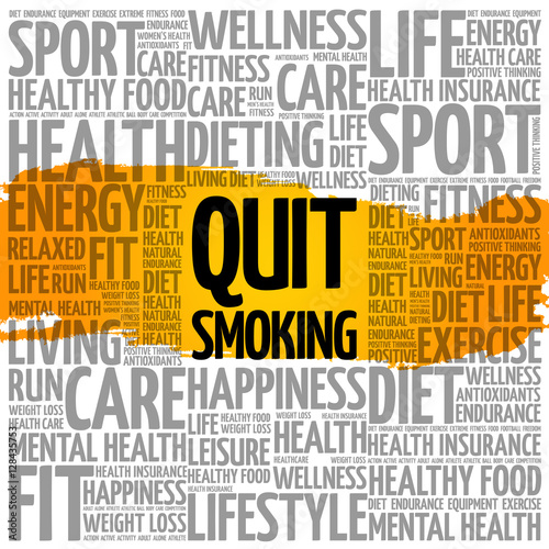 Quit Smoking word cloud collage, health concept background