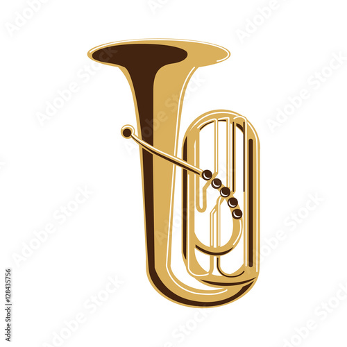 Isolated tuba on white background. Musical instrument. Element of orchestra.