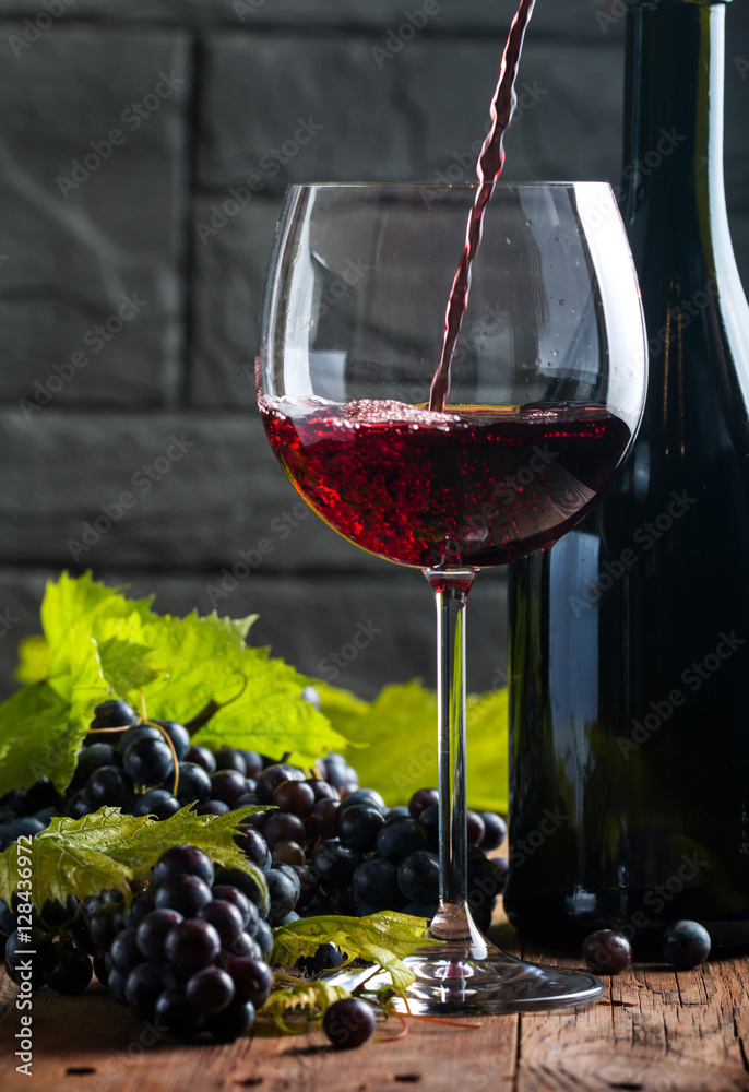 Red wine and grapes 