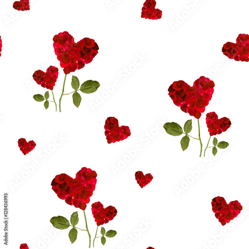 Fototapeta Naklejka Na Ścianę i Meble -  seamless repeating patterns of red hearts rose petals  for Valen