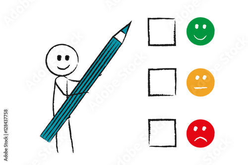Person mit Checkboxen - Meinungsumfrage
