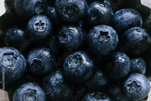 Fresh ripe pile of blueberries macro close up