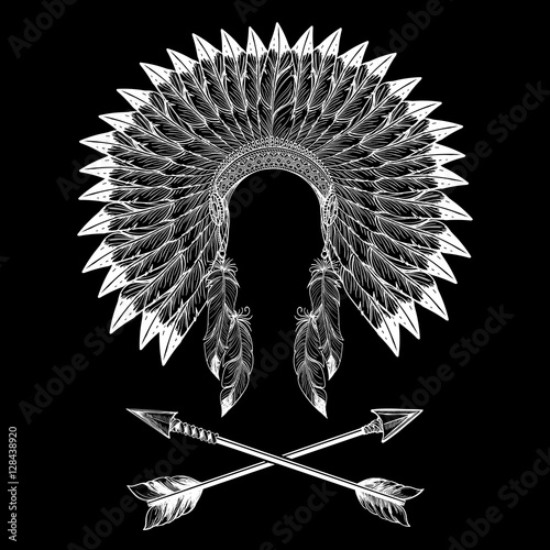 Native american indian war bonnet and arrows. Vector illustration