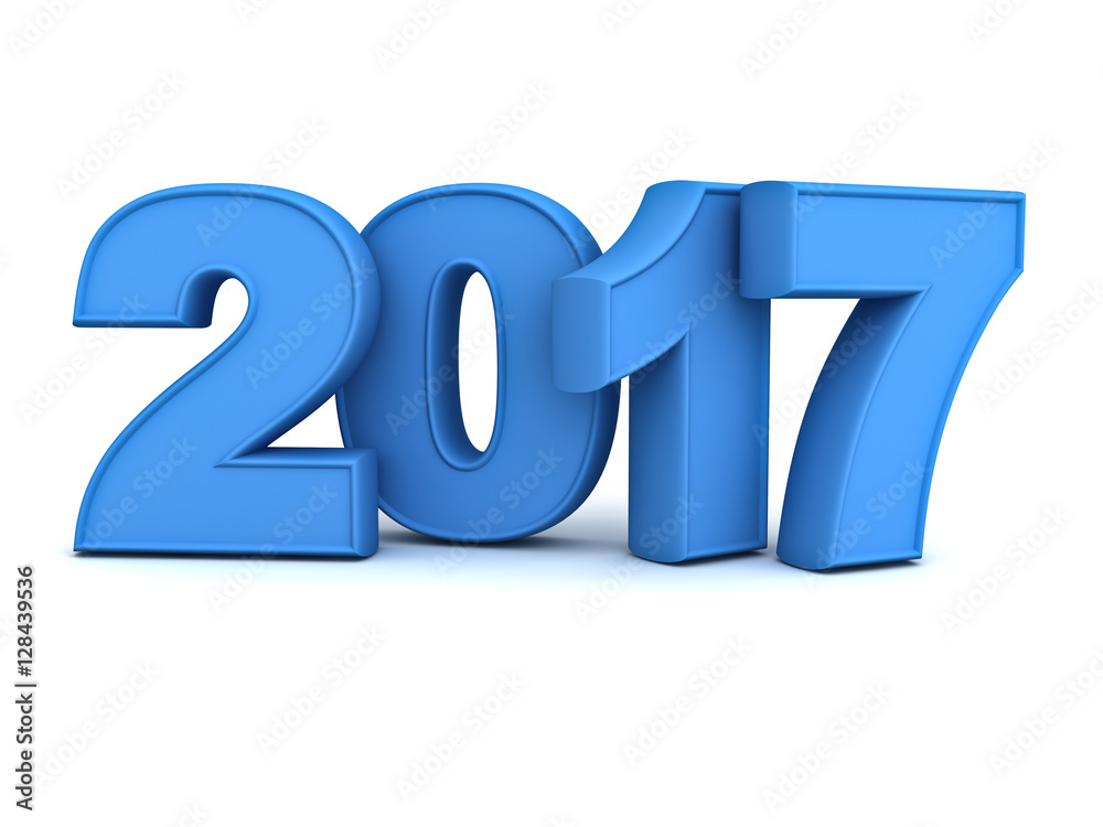 Happy new year 2017 3D blue text isolated over white background with reflection and shadow 3D rendering Happy new year 2017 3D blue text isolated over white background with reflection and shadow 3D rendering