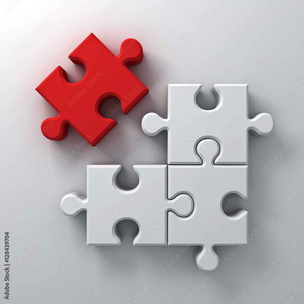 Red jigsaw puzzle the last piece stand out from the crowd different concept on white wall background with shadow 3D rendering Red jigsaw puzzle the last piece stand out from the crowd different concept on white wall background with shadow 3D rendering