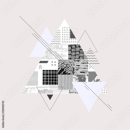 Different textures and shapes artistic vector illustration collage. Colorful abstract graphic design, creative background for poster, card, invitation, placard, brochure, flyer, banner, report artwork