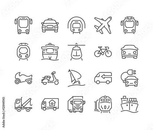 public and private transportation thin line icons